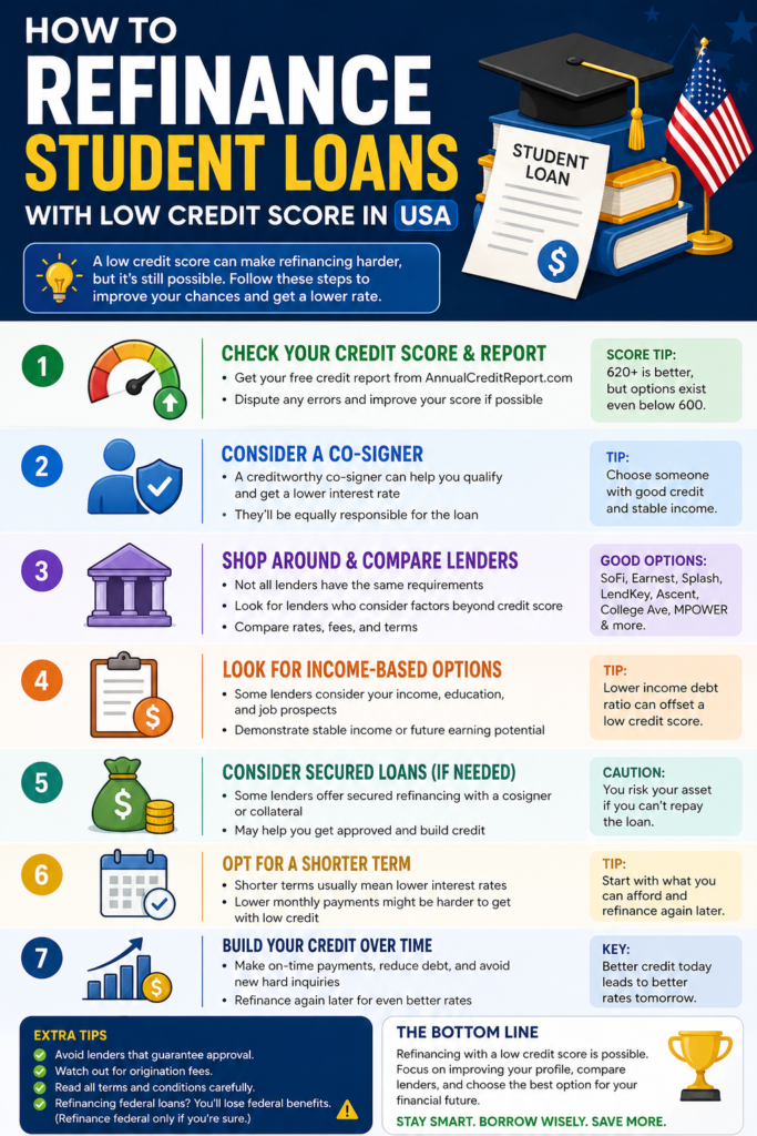 How to Refinance Student Loans with Low Credit Score in USA